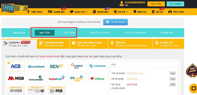 Điều Khoản Điều Kiện Five88 2 Các quy định về việc nạp tiền cũng như rút tiền tại Five88